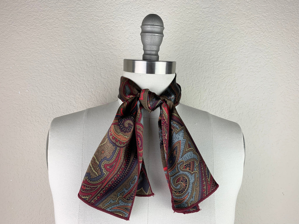 CR RanchWear Physical 35x7in (Rectangle) CR Dark Green and Red Paisley Silk Scarf