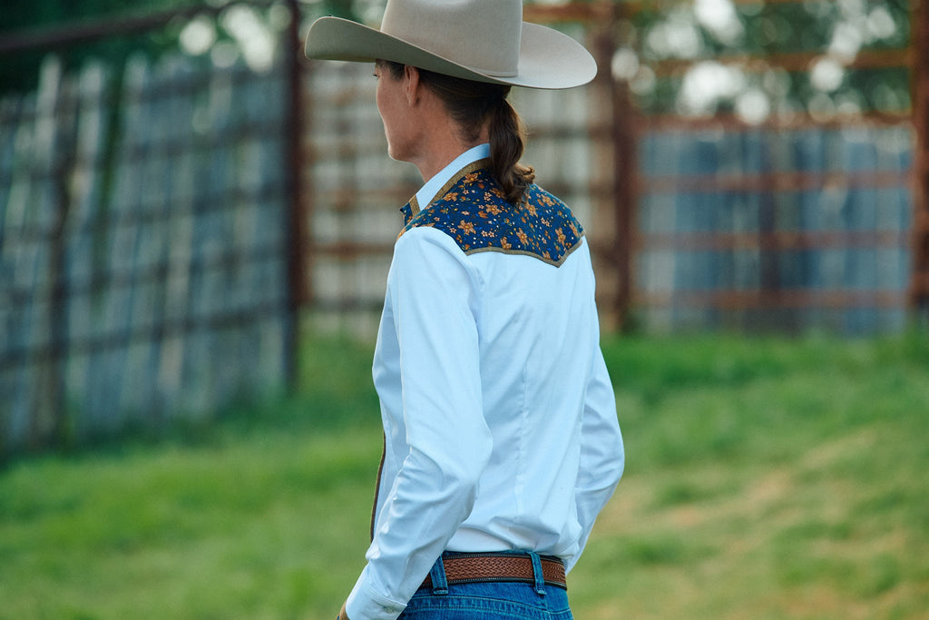 CR RanchWear Physical CR Ranch Pro White Stretch Cotton Sateen with Whiskey Floral