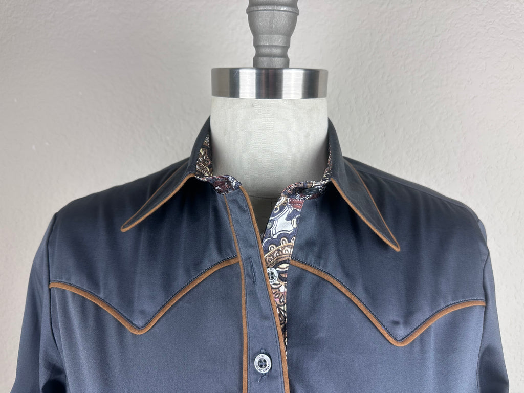 CR RanchWear Physical CR Western Pro Charcoal Stretch Cotton Sateen with Silk Paisley Contrast- FINAL SALE