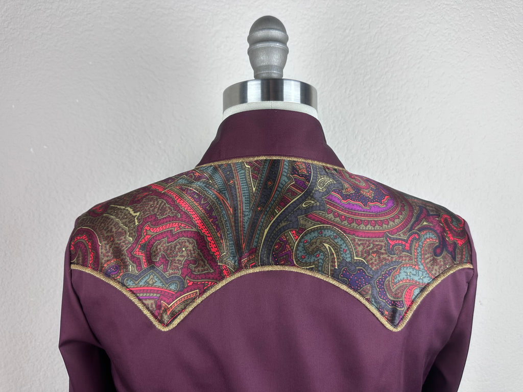 CR RanchWear Physical CR Western Pro Dark Wine Cotton Sateen with Silk Paisley Contrast- FINAL SALE