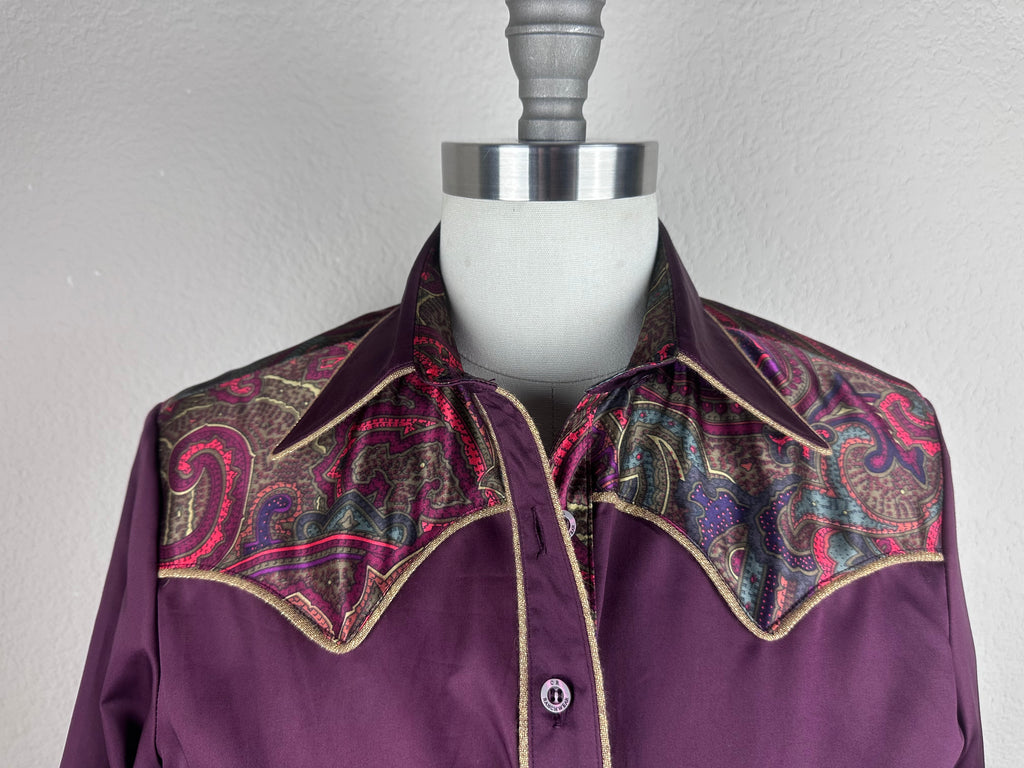 CR RanchWear Physical CR Western Pro Dark Wine Cotton Sateen with Silk Paisley Contrast- FINAL SALE