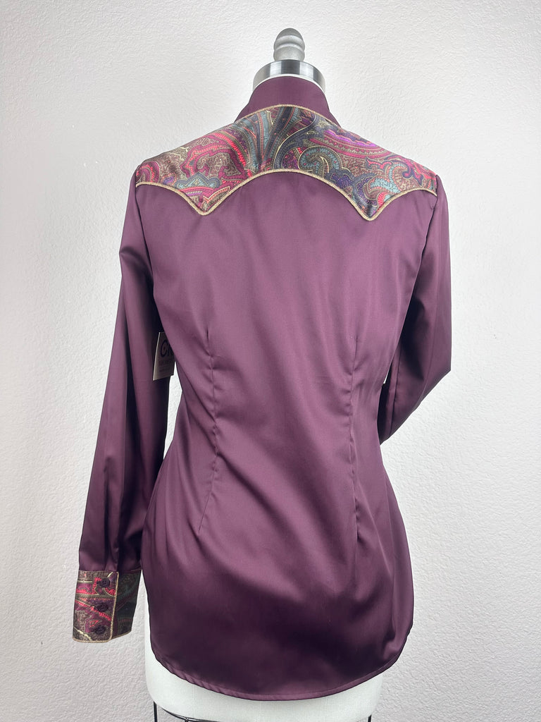 CR RanchWear Physical CR Western Pro Dark Wine Cotton Sateen with Silk Paisley Contrast- FINAL SALE