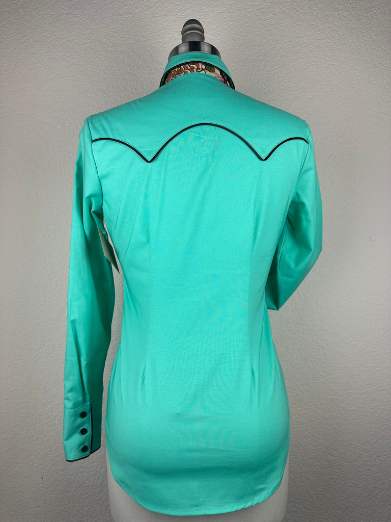 CR RanchWear Physical CR Western Pro Spearmint Green Premium Cotton with Tea Floral Contrast- FINAL SALE