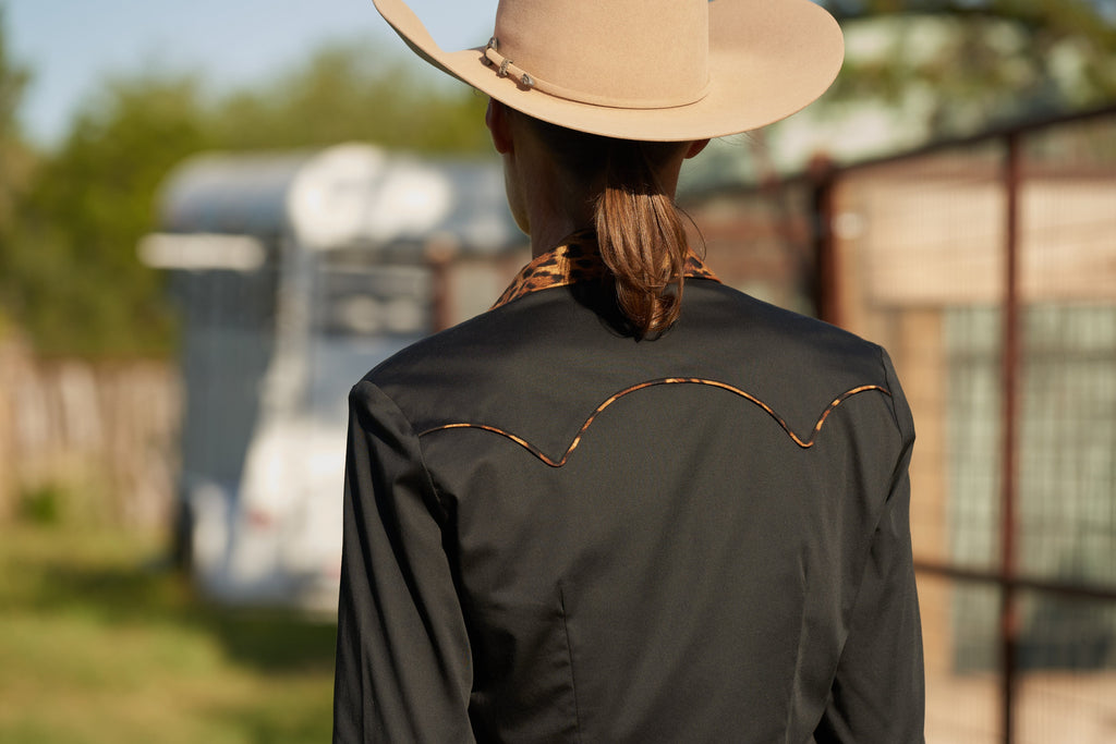 CR RanchWear Physical CR Western Pro Wild About Leopard Black Stretch Cotton Sateen