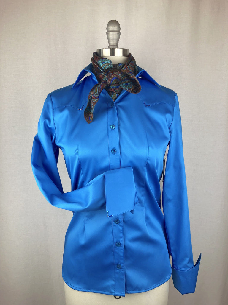 CR RanchWear Physical CR Royal Blue and Rust Paisley Silk Scarf 36x36