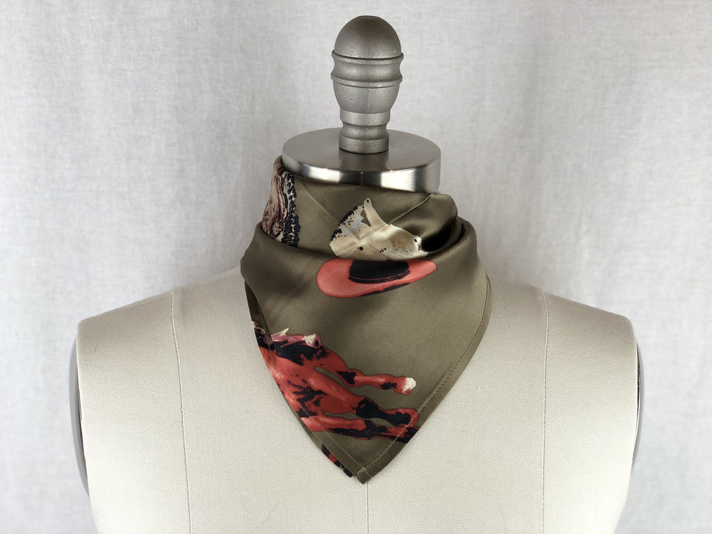 CR RanchWear Physical CR Steel Gray Cowboy Print Silk Scarf 20x20