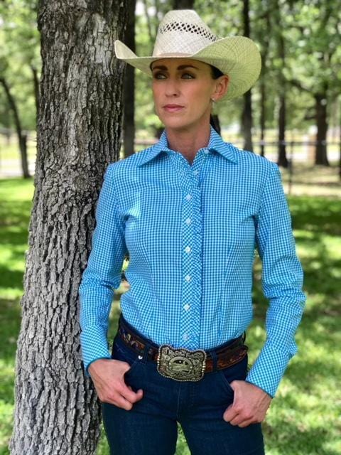 CR RanchWear Physical CR Western Ruffle Turquoise Gingham