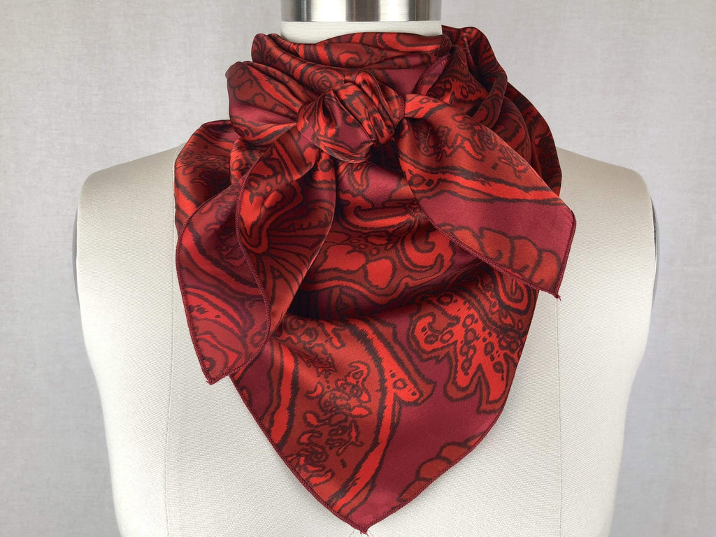 CR RanchWear Physical Large (36x36in) CR Deep Red Print Silk Scarf