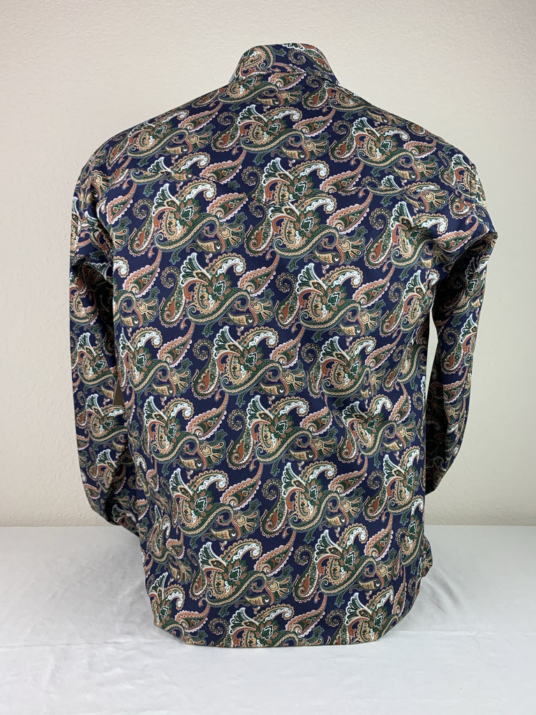 CR RanchWear Physical Men's CR Navy and Green Paisley Italian Cotton