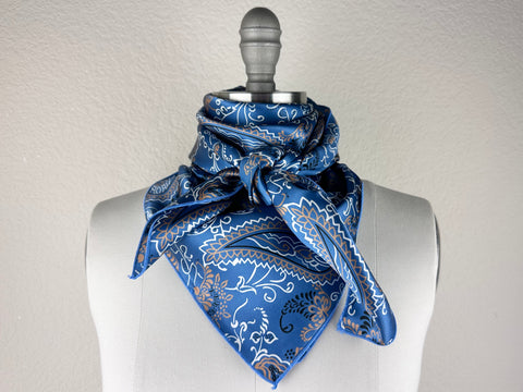 CR Dusty Blue and Whiskey Paisley Silk Scarf