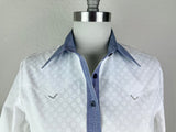 CR RanchWear CR Western Pro Crisp White on White Dots with Navy Contrast