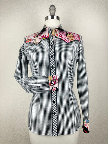 CR RanchWear Physical CR Western Pro Black and White Gingham with Pink Floral Frida-FINAL SALE