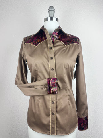 CR RanchWear Physical CR Western Pro Bronze Cotton Sateen with Silk Paisley Contrast- FINAL SALE