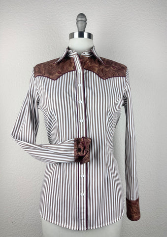 CR RanchWear Physical CR Western Pro Brown and White Bengal Stripe with Brown Paisley Contrast