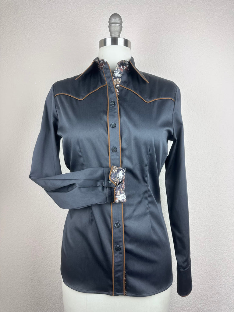 CR RanchWear Physical CR Western Pro Charcoal Stretch Cotton Sateen with Silk Paisley Contrast- FINAL SALE