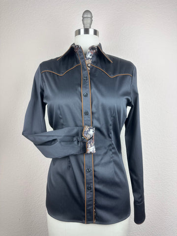 CR RanchWear Physical CR Western Pro Charcoal Stretch Cotton Sateen with Silk Paisley Contrast- FINAL SALE