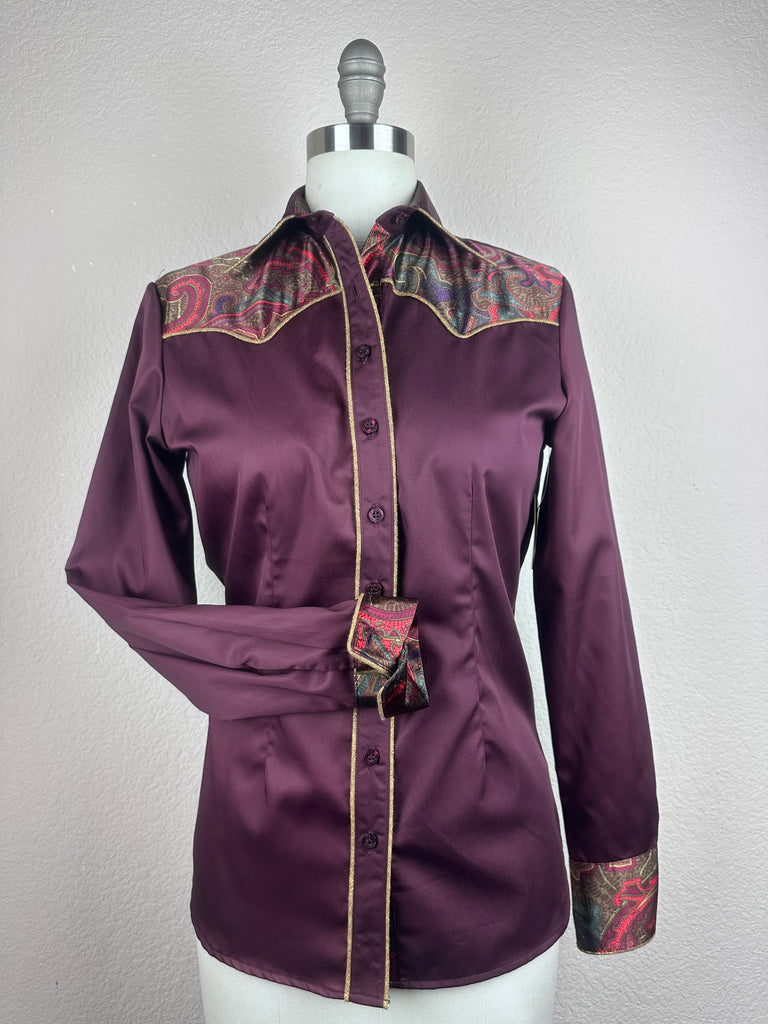 CR RanchWear Physical CR Western Pro Dark Wine Cotton Sateen with Silk Paisley Contrast- FINAL SALE