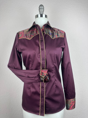 CR RanchWear Physical CR Western Pro Dark Wine Cotton Sateen with Silk Paisley Contrast- FINAL SALE