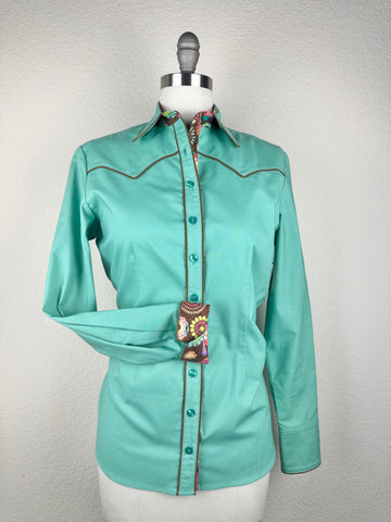 CR RanchWear Physical CR Western Pro Dusty Green Premium Cotton with Brown Floral Contrast- FINAL SALE