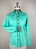 CR RanchWear Physical CR Western Pro Spearmint Green Premium Cotton with Tea Floral Contrast- FINAL SALE