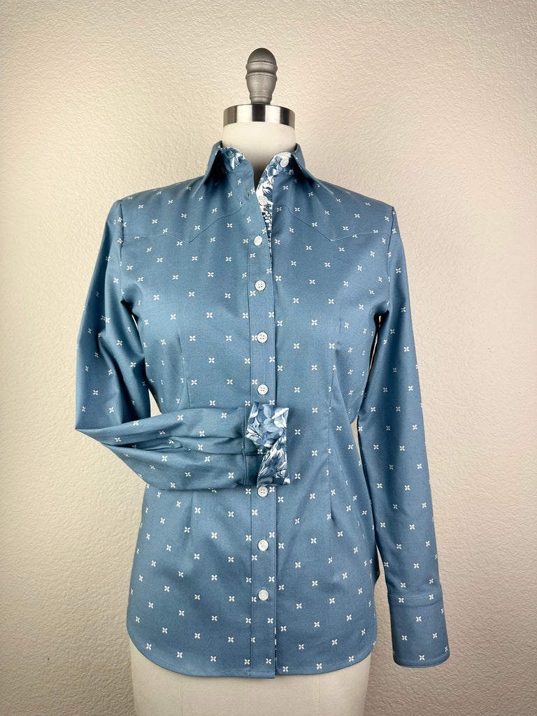CR RanchWear Physical CR Western Pro Steel Blue and White Crossroads-FINAL SALE
