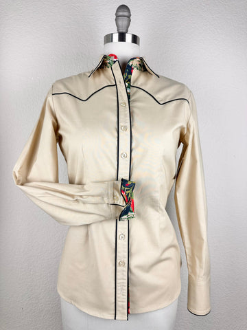 CR RanchWear Physical CR Western Pro Tan Premium Cotton With Navy and Red Floral Contrast- FINAL SALE