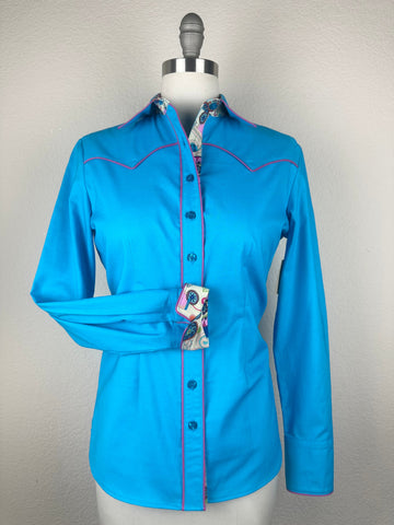 CR RanchWear Physical CR Western Pro Turquoise Premium Cotton with Floral Contrast- FINAL SALE